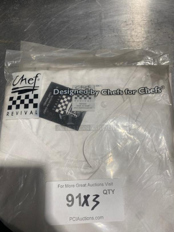 Chef Revival white polyester/cotton blend ladies chef jacket, 5X, model LJ027-5X, new in packaging with labels.