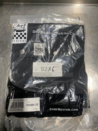 Chef Revival Cargo Chef Pants, model P024BKXS, black polyester/cotton blend, XS size, new in packaging with labels.