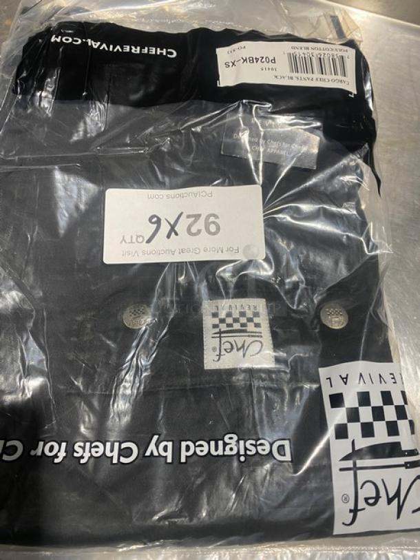 Chef Revival black cargo chef pants, model P024BKXS, new in package. XS-size, polyester/cotton blend.
