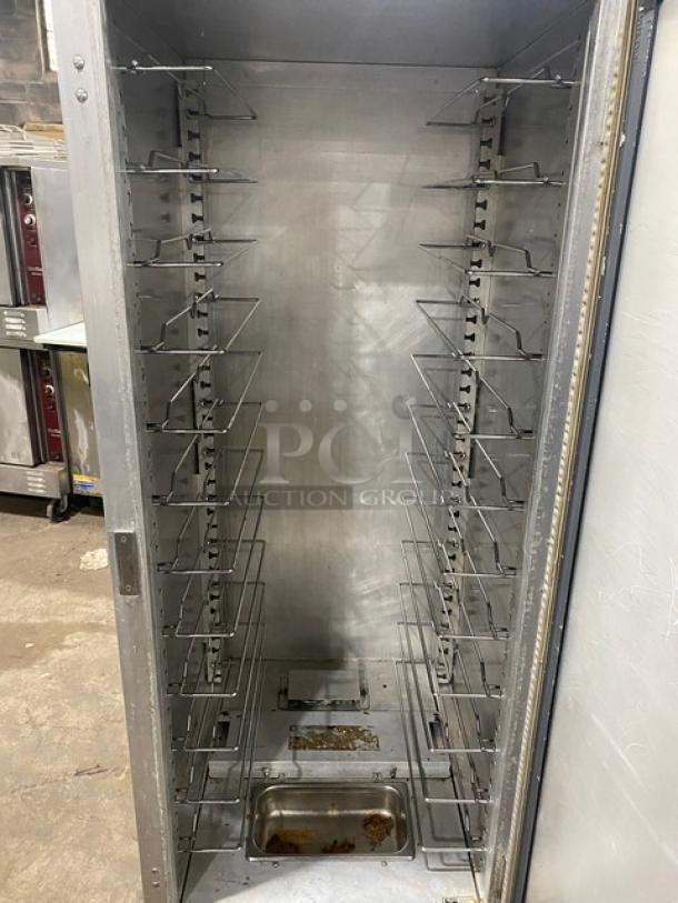 Metro C5-1 Series Heated Cabinet, Model C519CFCU, single glass door, built-in pan slide, on casters, 120V, commercial use.