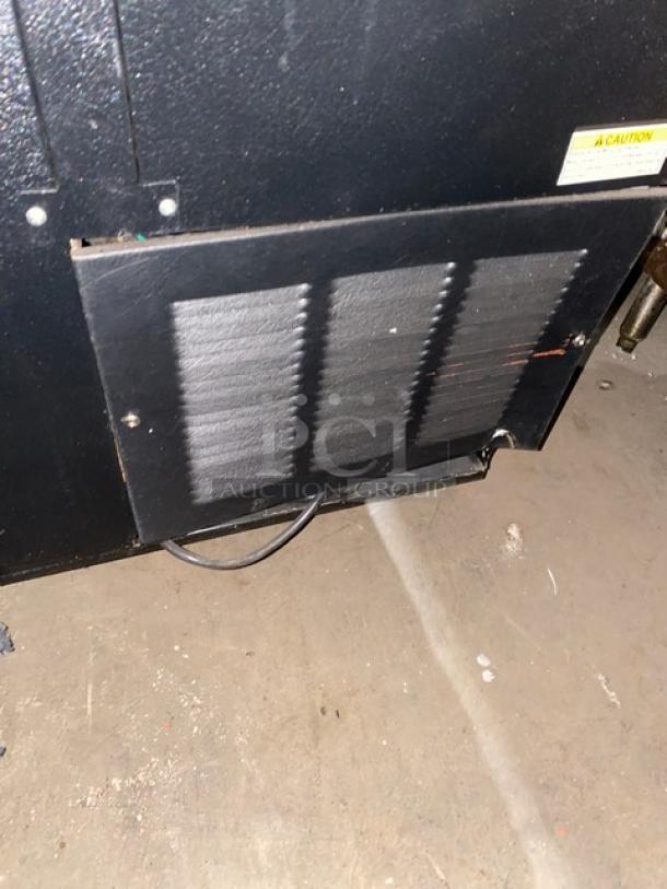 Beverage-Air DW79B commercial black 80" horizontal forced air bottle cooler, stainless steel worktop, triple slide lid.