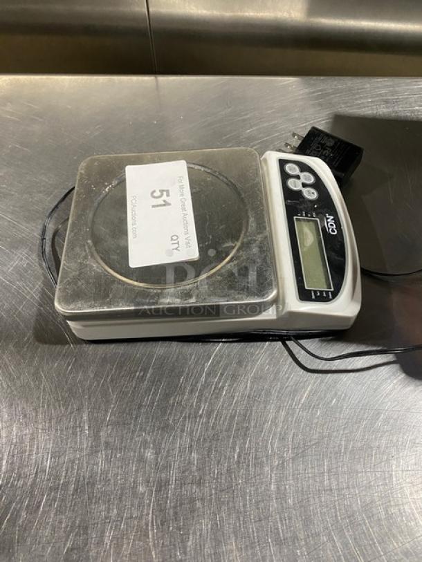 CDN Commercial 22 lb Digital Scale SD2206, gently used, LCD display, plugged in, model label visible, tag marked "51".