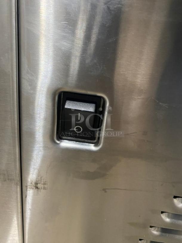 Crathco CS-2E/1D-16 stainless steel beverage dispenser, switch detail, 2018 model, 120V, commercial use.