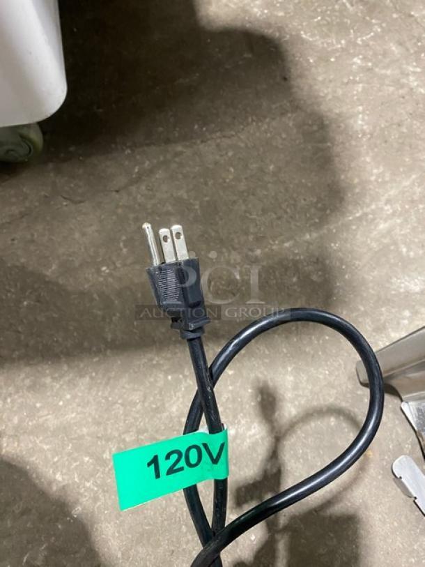 Crathco 2018 countertop refrigerated beverage dispenser cord with 120V tag, model CS2E1D16.