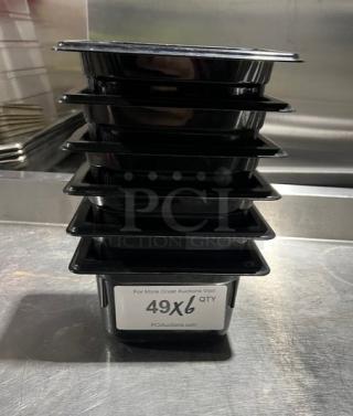Vollrath Super Pan 3 Series, model 90944, black 1/9-size 4" deep food pan stack. Auction label: 49x6 qty.