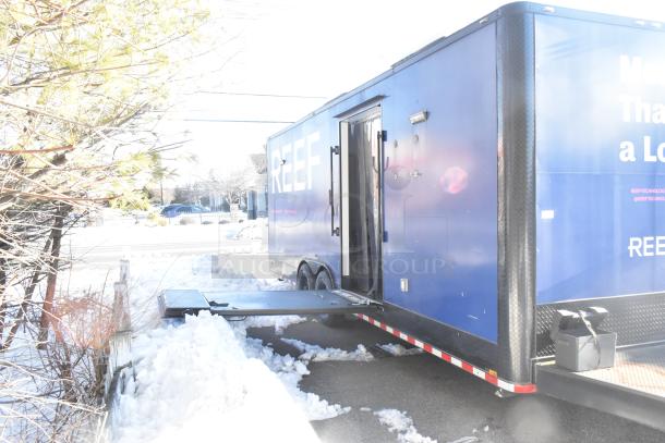 Southern Dimensions Shell Food Trailer, blue exterior, ready for customization. Includes Kenmore chest freezer, Sub Zero insulation.
