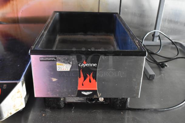 Vollrath Cayenne electric food warmer in used condition, logo visible, with power cable attached.