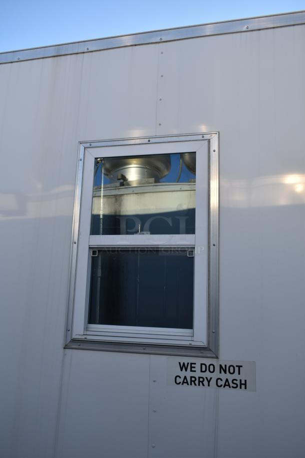 Nationwide 24' Shell Food Trailer, 2021, new, with Gree AC. Window shown; "We Do Not Carry Cash" sign visible. Ready for equipment.