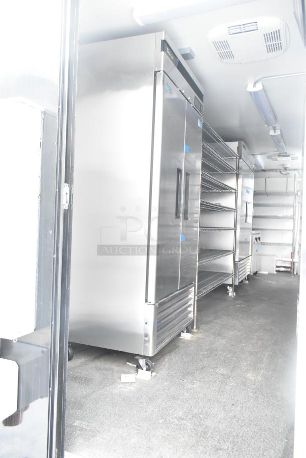 Unbranded cold food & beverage trailer with Turbo Air Cooler, True Cooler, shelving, and POS system. New, flexible layout.