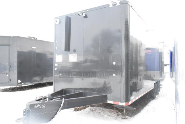 Unbranded retail trailer, new in 2021, black exterior, equipped with Turbo Air Coolers, True Coolers, sinks, POS, AC.