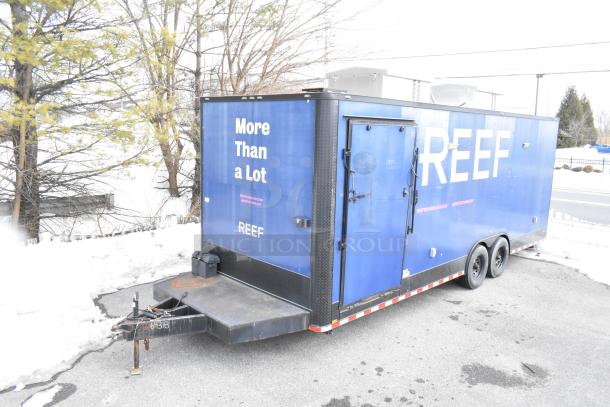 2020 Southern Dimensions 8.5' x 24' enclosed mobile cooler trailer, tandem axle, 14,000 lb GVWR, blue exterior with branding.