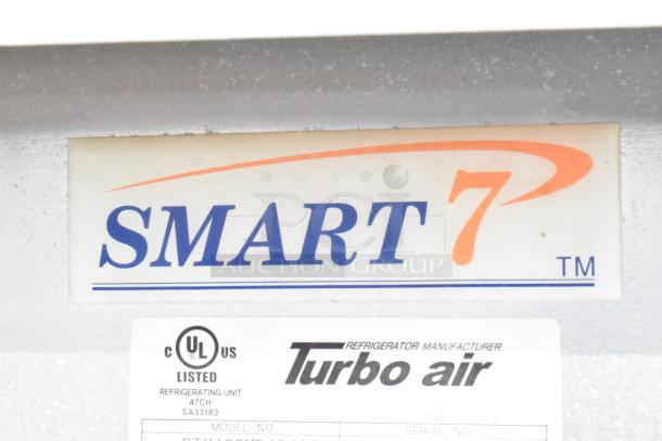 "Smart 7" label with "Turbo Air" refrigeration unit details, UL listed, model number OTY4-012051-L-Q.