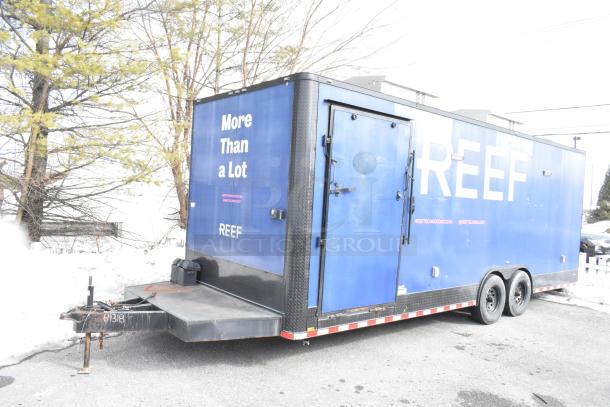 2020 Southern Dimensions Group 8.5' x 24' enclosed insulated trailer, blue exterior, tandem axle, fold-down rear ramp.