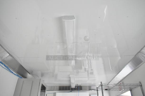 2021 Diamond Cargo mobile storage trailer interior, featuring HVAC, network ports, shelving, and power panel.