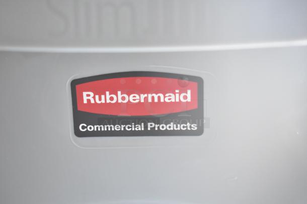 Rubbermaid Commercial Products label on a surface, featuring a red and black design.