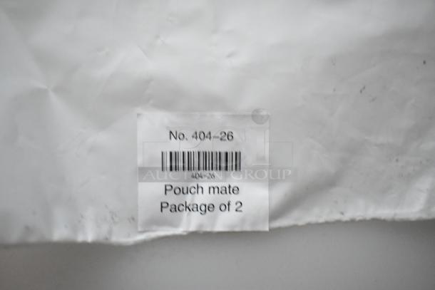 Package labeled "Pouch mate, Package of 2," with barcode No. 404-26.