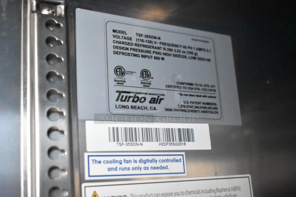 "Turbo Air model TSF-35SDN-N details with cooling fan note on commercial freezer in Southern Dimensions trailer."