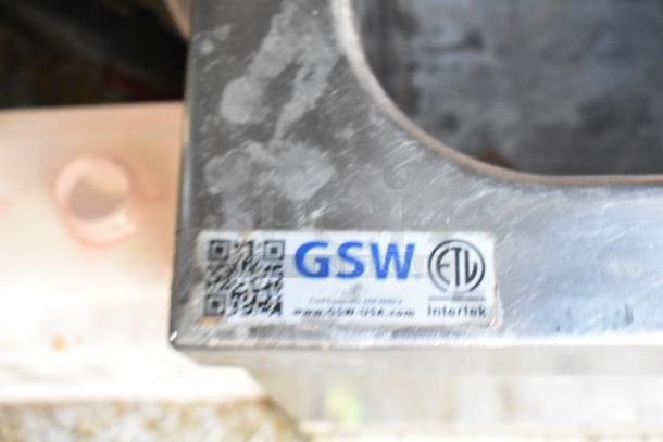 QR code and GSW label on a commercial kitchen appliance, indicating ETL certification and manufacturer's website.