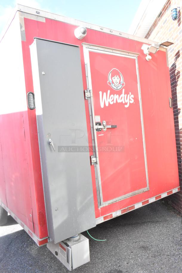 28' Wendy's fast food trailer, red exterior, branded door; fully equipped with commercial kitchen appliances, clear title.