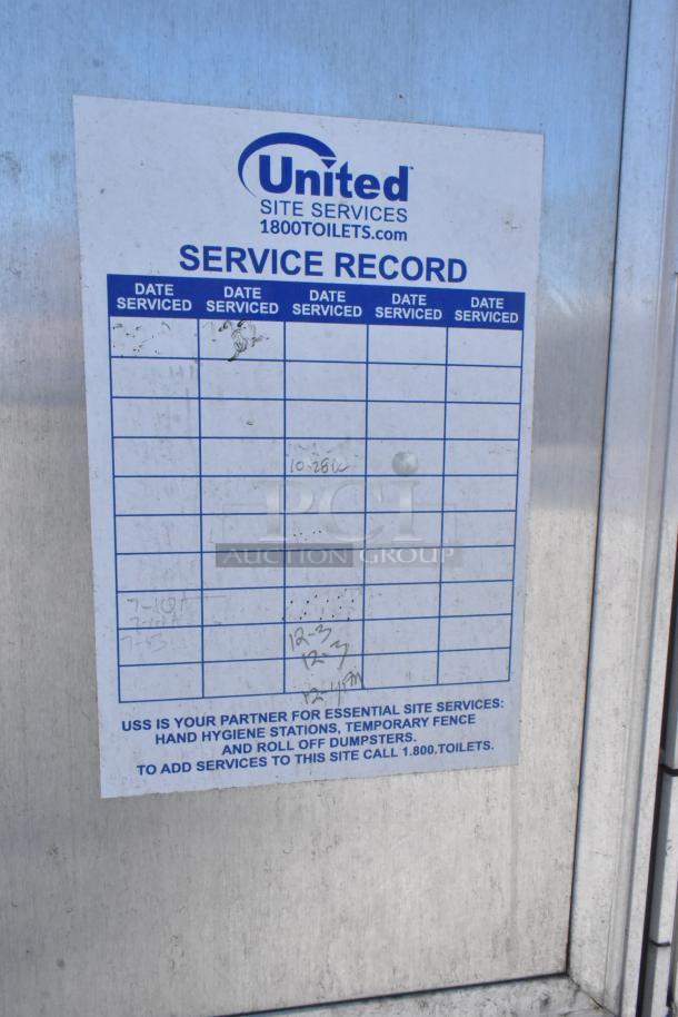 Service record for United Site Services, including dates serviced and company contact information.