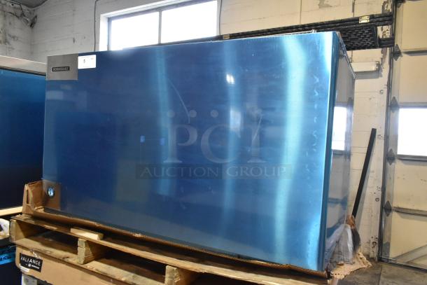 BRAND NEW 2025 Hoshizaki KM-1601SWJ commercial ice machine head, 1660 lb/24 hr, model tag visible, on pallet.