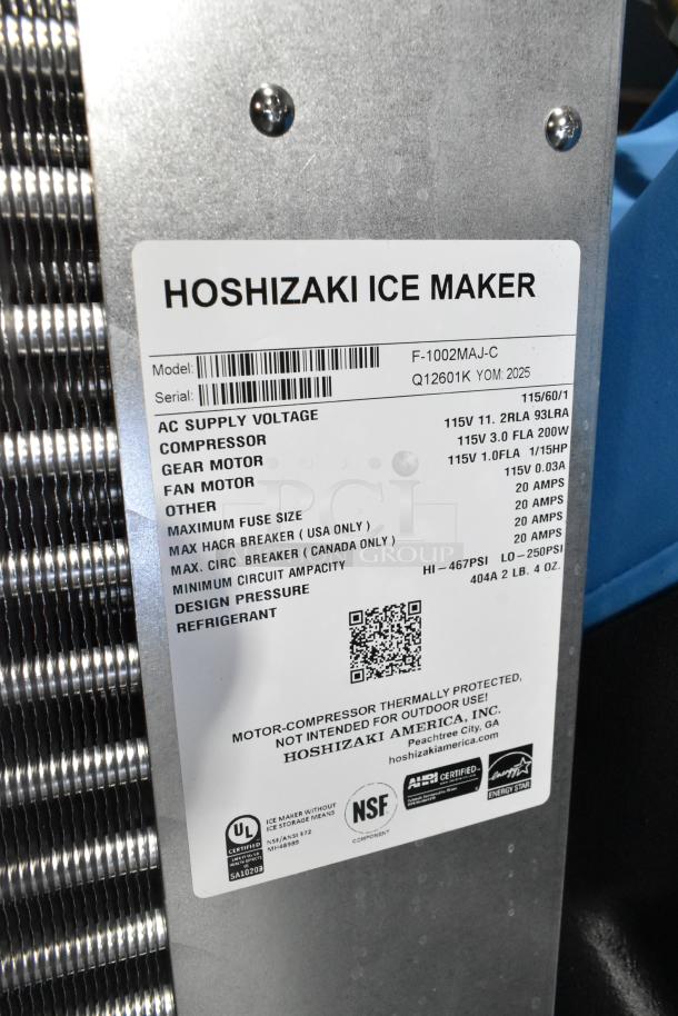 Brand new 2025 Hoshizaki F-1002MAJ-C nugget ice machine head, 890 lb/day, 115V, commercial use. UL and NSF certified.