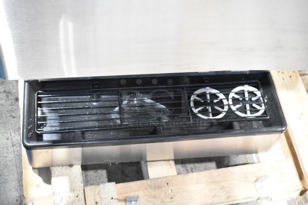 Brand new Hoshizaki DCM-500BAH-OS countertop water and nugget ice dispenser, 40 lb storage, visible cup fill area.