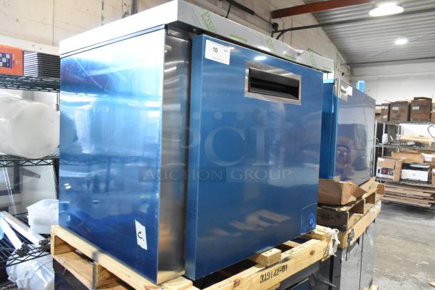 Brand new 2025 Hoshizaki UR36B undercounter cooler, single door, 115V, 1 phase, in pristine condition with manufacturer labeling.