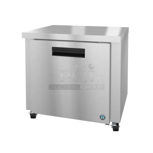 Brand new Hoshizaki UR36B commercial undercounter cooler with single door, stainless steel, 115V, 1 phase.