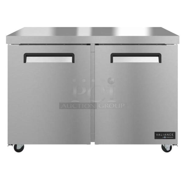 Brand new 2025 Hoshizaki VUR48A Valiance 2-door undercounter cooler, 115 volts, 1 phase, brushed stainless steel finish.