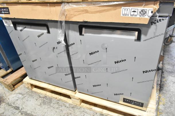 BRAND NEW Hoshizaki VUR48A Valiance Commercial 2-Door Undercounter Cooler wrapped and on pallet. 115V, 1 Phase.