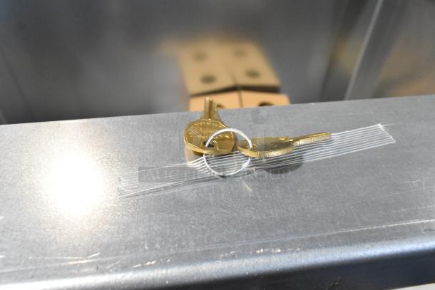 BRAND NEW 2025 Hoshizaki SD-750 Icemaker/Dispenser Stand with lockable doors; includes two keys on a ring.