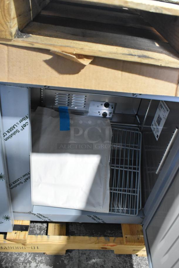 Brand new 2026 Hoshizaki UR48B 2-door undercounter cooler, 115V, 1 Phase. Scratch and dent condition, interior view.