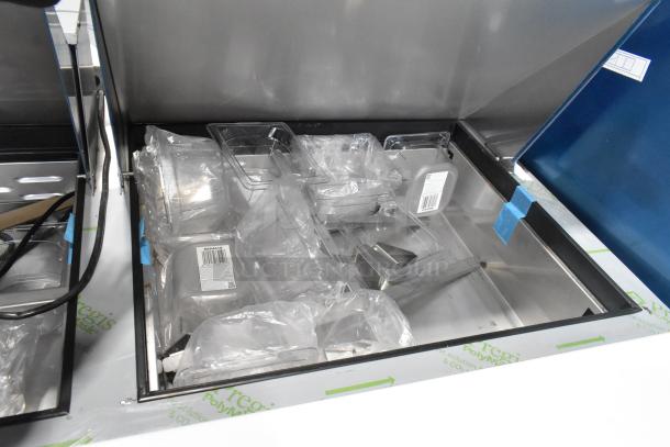 Brand new 2026 Hoshizaki SR72B-30M commercial prep table; stainless steel, mega top, includes plastic containers.