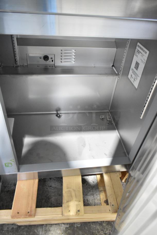 Brand new 2026 Hoshizaki SR72B-30M commercial sandwich salad prep table, Mega Top, 115V, 1-phase, stainless steel interior.