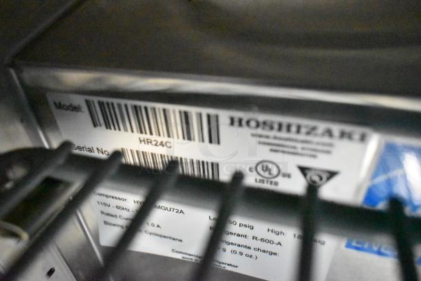 BRAND NEW SCRATCH AND DENT 2026 Hoshizaki HR24C undercounter cooler label showing model and UL listing.