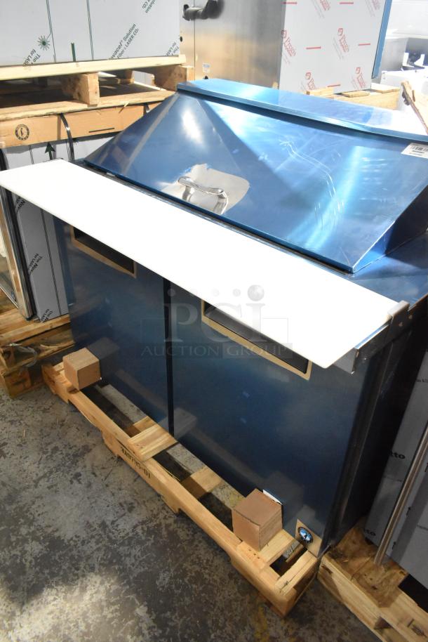 Brand new 2024 Hoshizaki SR48B-18M commercial sandwich salad prep table, Bain Marie mega top, on a pallet.