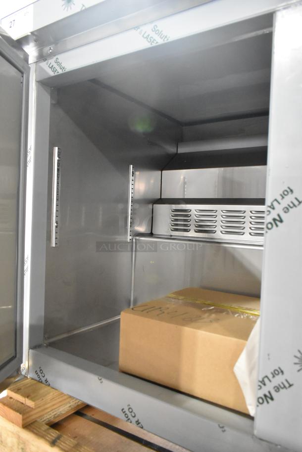 Brand new 2026 Hoshizaki UR48B commercial 2-door undercounter cooler, 115V, 1 phase, with protective stickers.