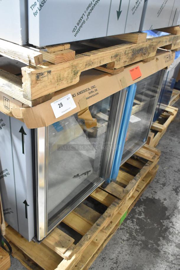 Brand new 2026 Hoshizaki UR48B-GLP01 commercial 2-door undercounter cooler, 115V, 1 phase, on pallet, with packaging intact.