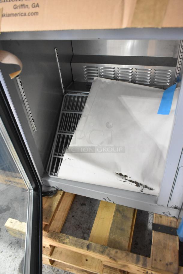 Brand new Hoshizaki UR48B-GLP01 undercounter cooler, 2 doors, 115 volts, commercial use, interior view.