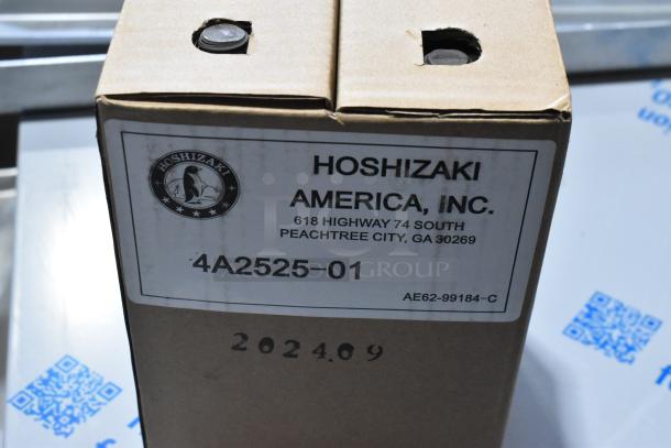 New 2026 Hoshizaki Commercial Ice Machine in box. Label shows model 4A2525-01, shipped from Hoshizaki America, GA.