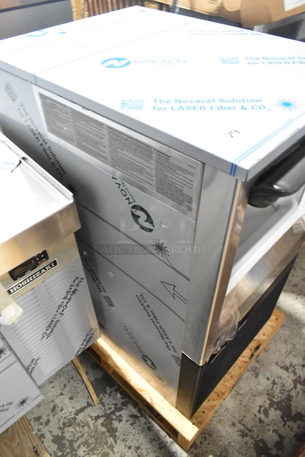 Brand new 2026 Hoshizaki commercial ice machine, self-contained. Protective packaging intact, Hoshizaki label visible.