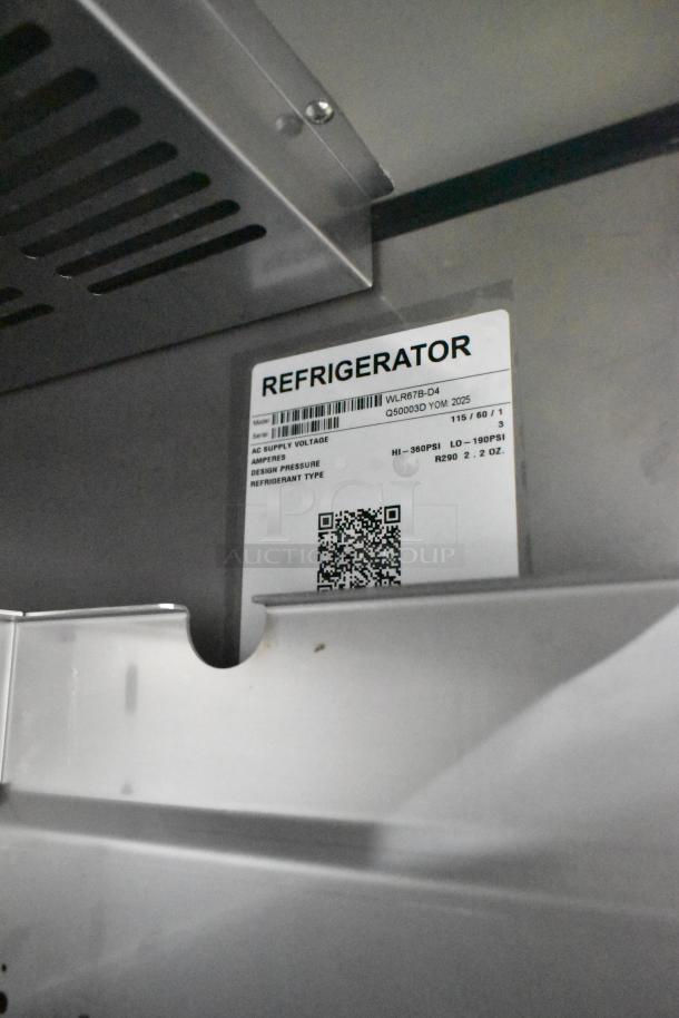 Brand new Hoshizaki CR98A Steelheart cooler, model WLR67B-D4. Tag shows 115 volts, 1 phase, R290 refrigerant, YOM 2025.