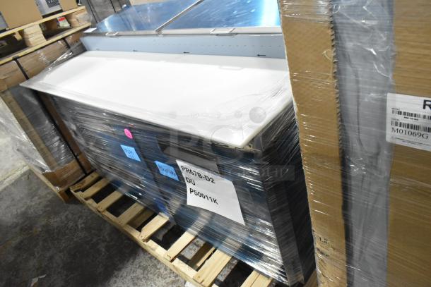Brand new 2026 Hoshizaki PR67B-D2 Steelheart pizza prep table, 115 volts, wrapped, with visible model label.