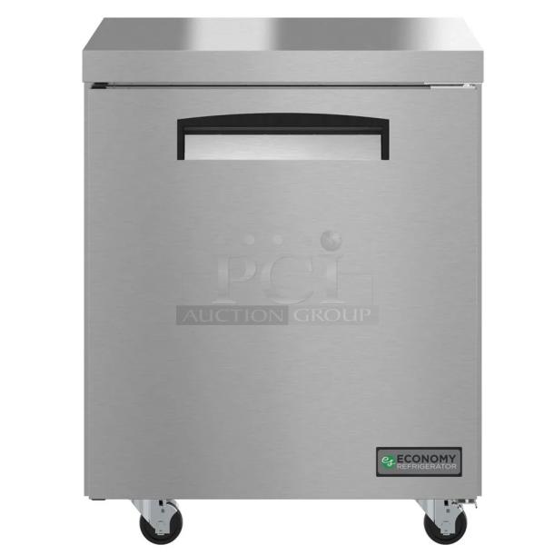 Brand new 2026 Hoshizaki EUR27A single door undercounter cooler, 115V, 1 phase, stainless steel, with caster wheels.