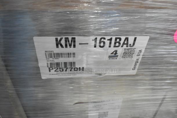 Brand new 2026 Hoshizaki KM-161BAJ undercounter ice machine, 163 lbs/day, 115V, 1 Phase. Model label visible.