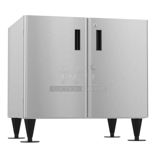 Brand new Hoshizaki SD-500 icemaker dispenser stand, stainless steel, lockable doors, commercial-grade, 2024 model.