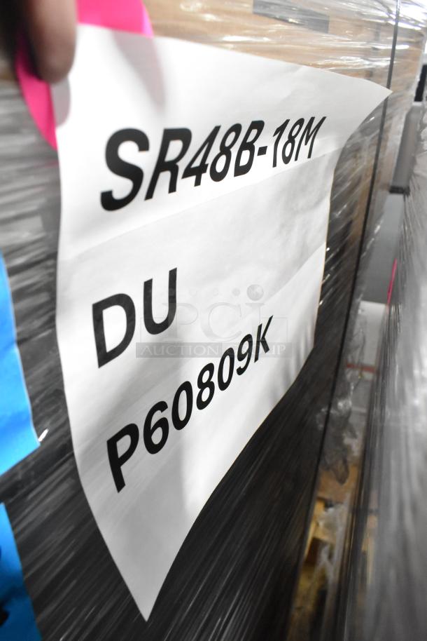 Brand new Hoshizaki SR48B-18M commercial sandwich salad prep table, 2026 model. Serial number P60809K visible on label.