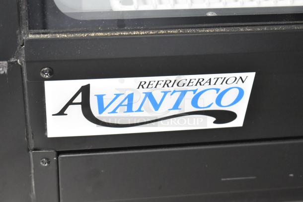 Brand new 2023 Avantco 178DDLC84B 84" black square glass refrigerated deli case, showing an Avantco label.
