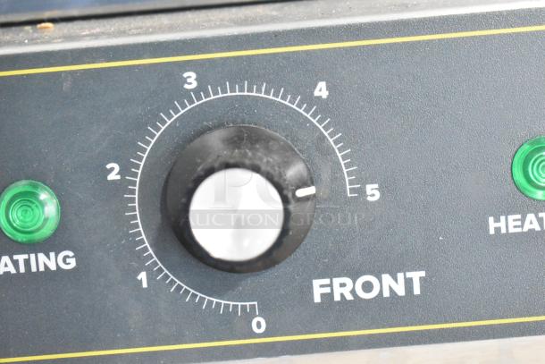 2024 Carnival King 382HDRG30 countertop hot dog roller, showing front control dial and indicator lights, 120V, 1 phase.